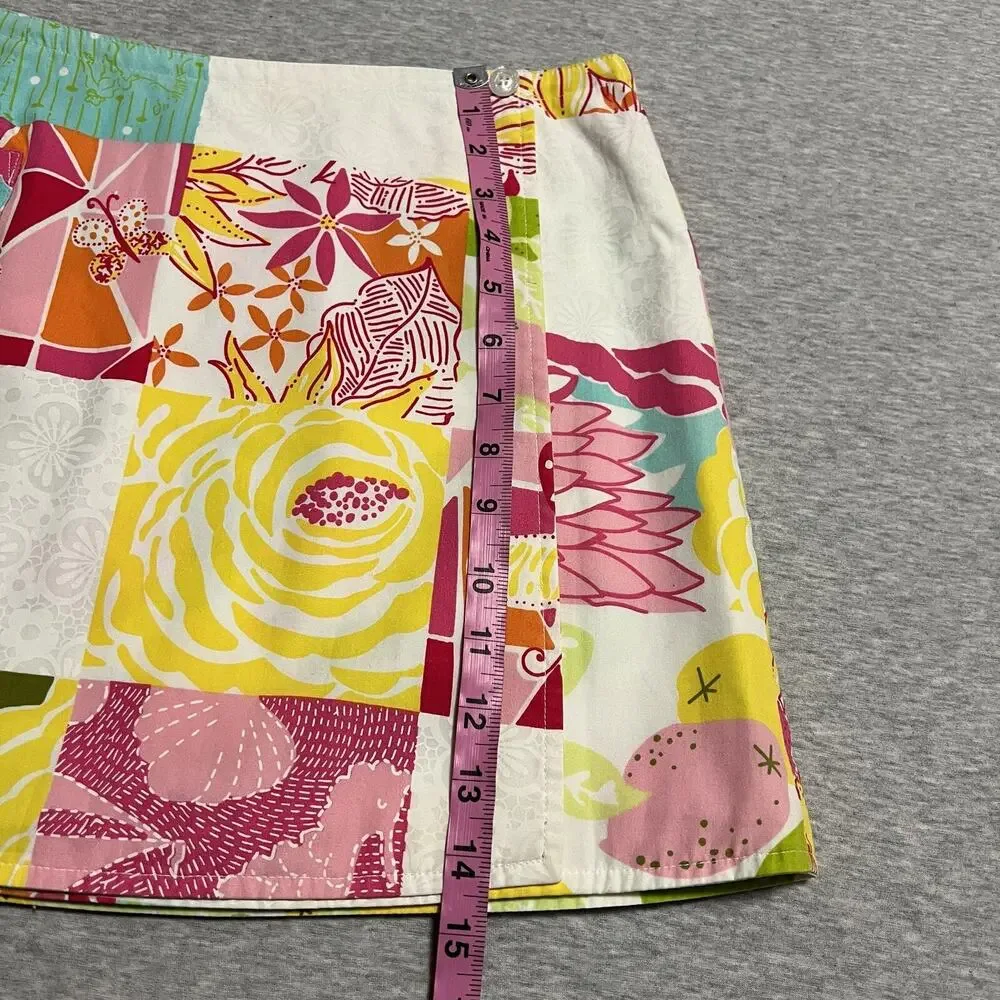 Lilly Pulitzer Wrap Skirt‎ Womens 4 Pink Reversible Patchwork Lemon Lime Vintage